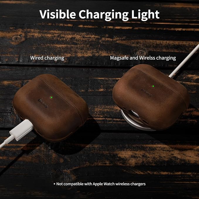 Belemay Handcrafted Crazy Horse Leather Case for AirPods Pro 3rd Gen (2025), Vintage Aesthetic, Two-Tone Effect, Unique Patina, Compatible with MagSafe, Compatible with Airpods Pro 3, Rustic Brown