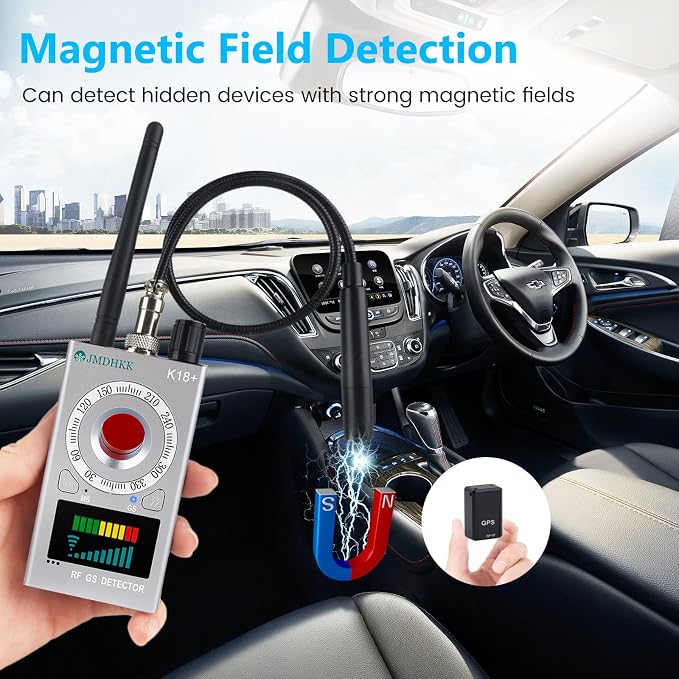 JMDHKK Hidden Camera Detector, Spy Camera Finder, Bug Detector, Magnetic Field Sensor, Listening Device Detector – Privacy Protection Tool for Home, Office, Hotel, and Travel Security(Silver)