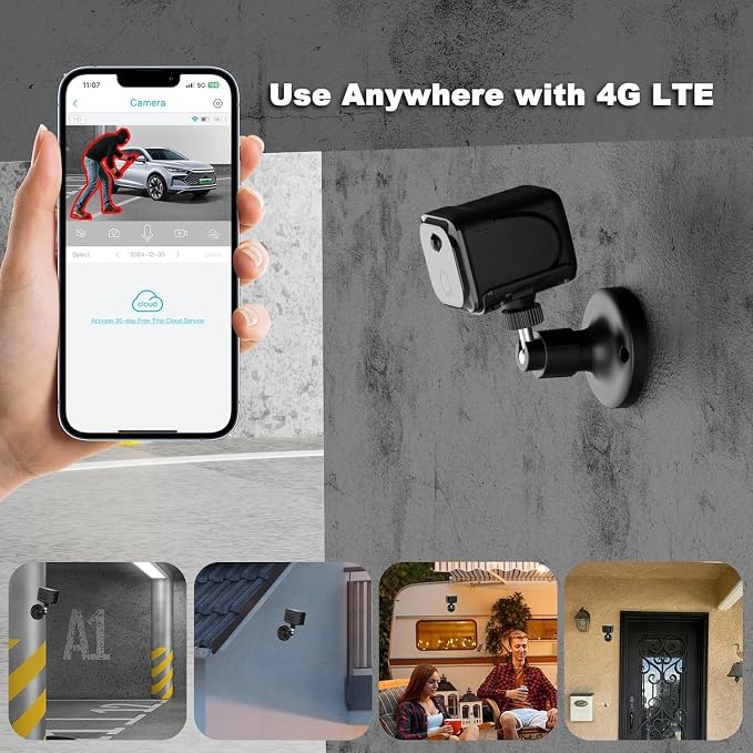 4G LTE Cellular Small Security Camera, No WiFi Security Camera with Night Vision, PIR Motion, SIM Card, 20-Day Battery Standby, Portable Magnetic Survelliance Cam for RV, Indoor, Barn, Farm