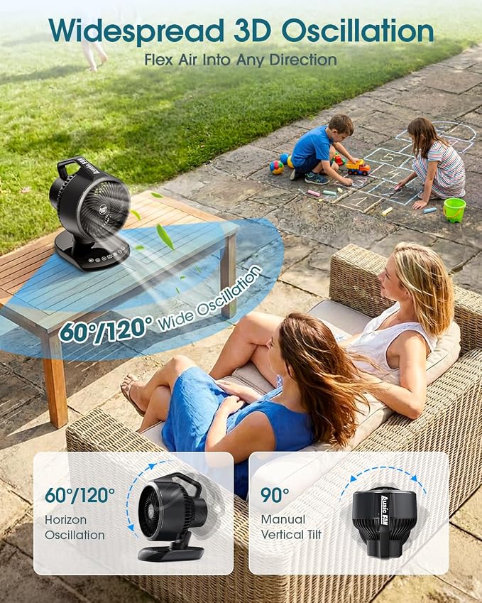 Ausic Outdoor Rechargeable Desk Fan Portable, 30000mAh 12'' Battery Powered Oscillating Fan with Remote & Turbo Blade, Ultra-Powerful Quiet Fan for Patio, Sports, Camping, Whole Room, Office, Dorm