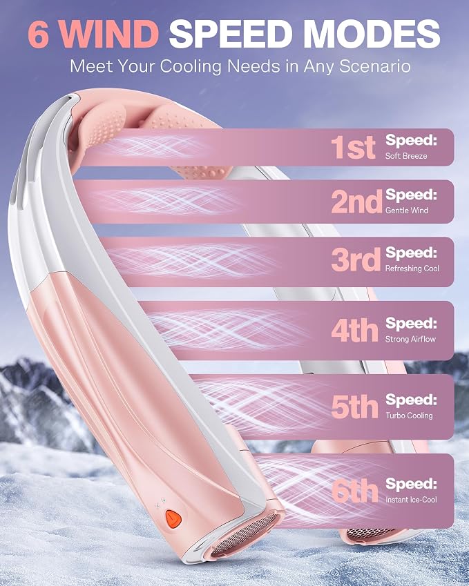 Portable Neck Fan - 6000mAh Battery Hands Free Personal Fan, 6 Speed Adjustable, Rechargeable & Wearable, Gift for Women Men, Office, Travel, Sports