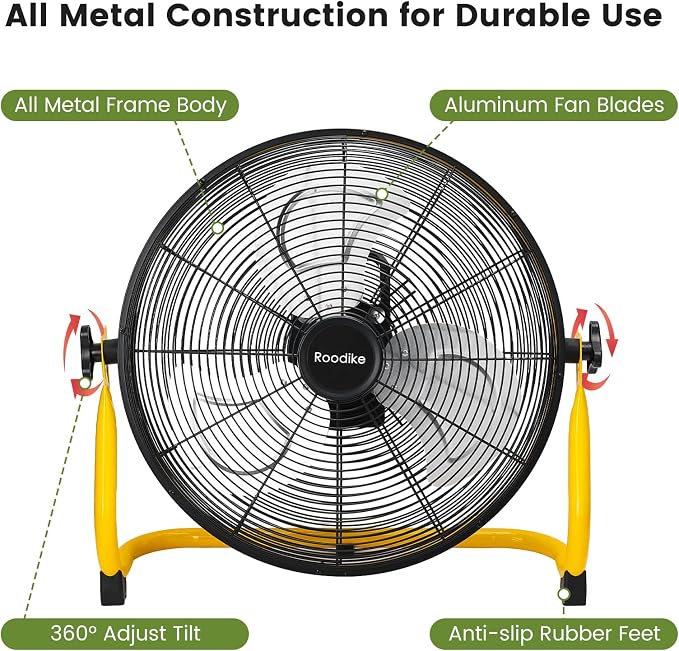 18" Solar Rechargeable Floor Fan, 35W Solar Powered Battery Operated Fans for Outdoor Garden Greenhouse Barn Stable Camping Garage Air Circulation Cooling