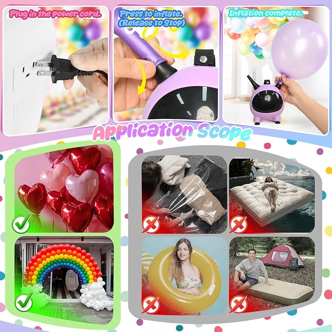 Balloon Pump Electric, Portable Balloons Inflator Air Pump Dual Nozzle, 110V Small Electric Balloons Blower Machine Corded, 600W for Latex Foil Balloon Arch Garland Party Decorations Supplies