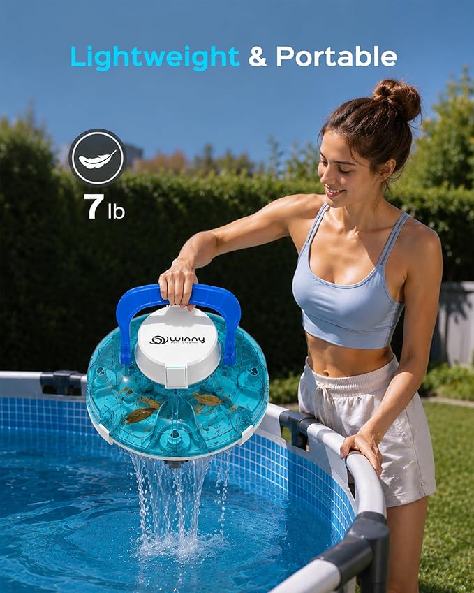 (2026 Upgrade) Cordless Pool Vacuum for Above Ground Pool, Automatic Pool Cleaner Robot Cleaning Up to 660 sq.ft, Dual-Layer Filtration, 90 Mins Runtime, Self-Parking, with Hook (Pale Blue White)