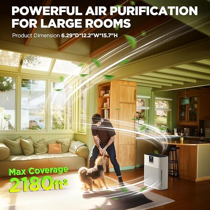 Air Purifiers for AP300+AP2410 Home Large Room, HEPA Double-Sided Air Purifier with Washable Filter, PM 2.5 Display Air Quality Sensor, Air Cleaner for Bedroom