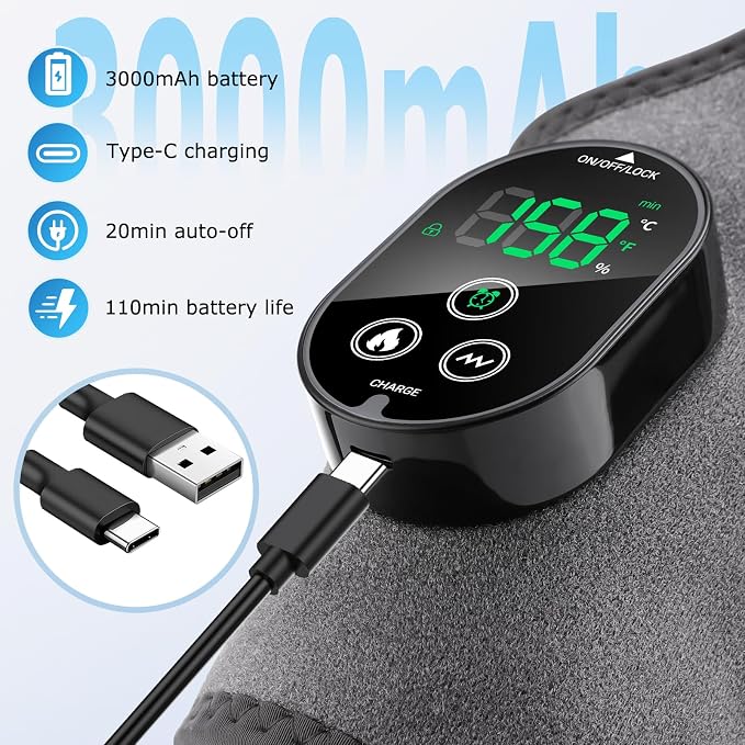2-Pack Cordless Heated Foot Massager for Neuropathy – Rechargeable Foot & Ankle Wrap Heating Pad with 6 Heat Levels, 3 Vibration Modes, 3000mAh Battery (Black)