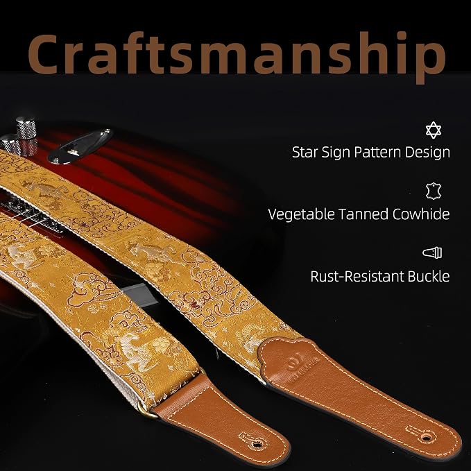 Guitar Strap, embroidery Jacquard Adjustable Guitar Straps for Acoustic/Bass/Electric Guitar, Includes Guitar Pick, Strap Button and Strap Lock, Constellation Gift (Capricorn)