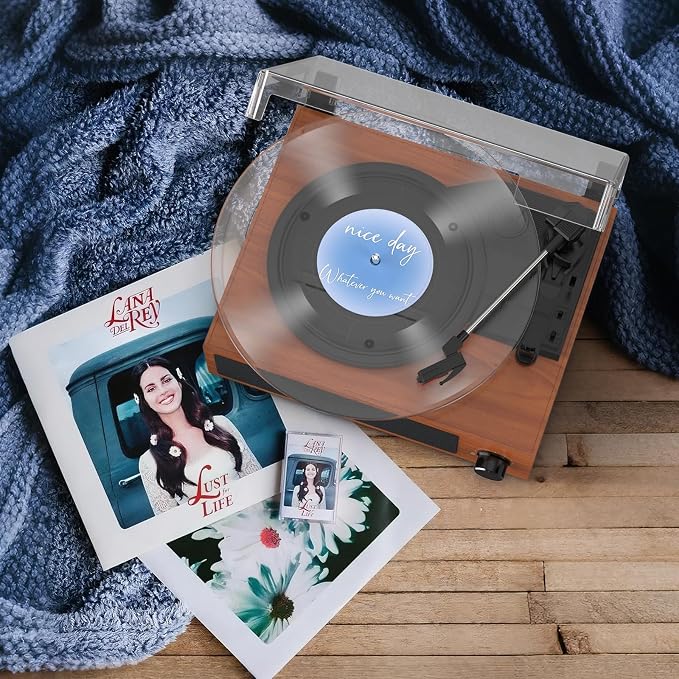 Vinyl Record Player Built-in Stereo Speakers BT Wireless Input Belt Drive Vintage Turntables for Vinyls Records 3 Speed LP Players Turn Tables RCA Line Auto Stop All-in-one Wooden Walnut