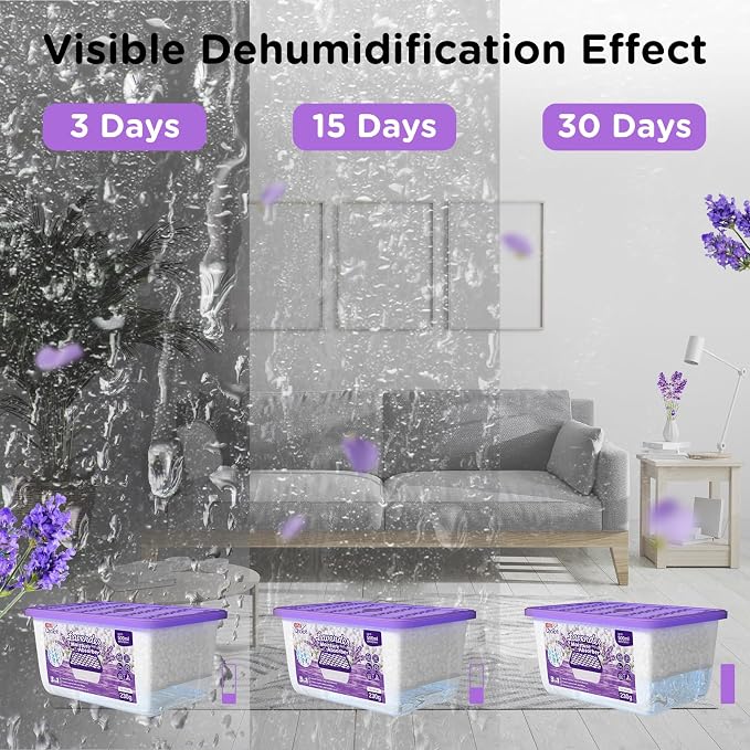 W&E Choice Moisture Absorber, Lavender Scented Dehumidifier for Home, Portable Humidity Absorber Boxes for Your Bathroom, Closet & Car, Bulk Humidity Pack for Home 12 Pack