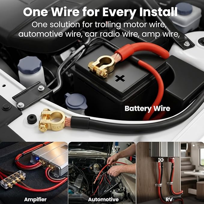 GEARit 8 Gauge Wire (50ft Each- Black/Red Translucent) Copper Clad Aluminum CCA - Primary Automotive Wire Power/Ground, Battery Cable, Car Audio Speaker, RV Trailer, Amp, Electrical 8ga AWG 50 Feet