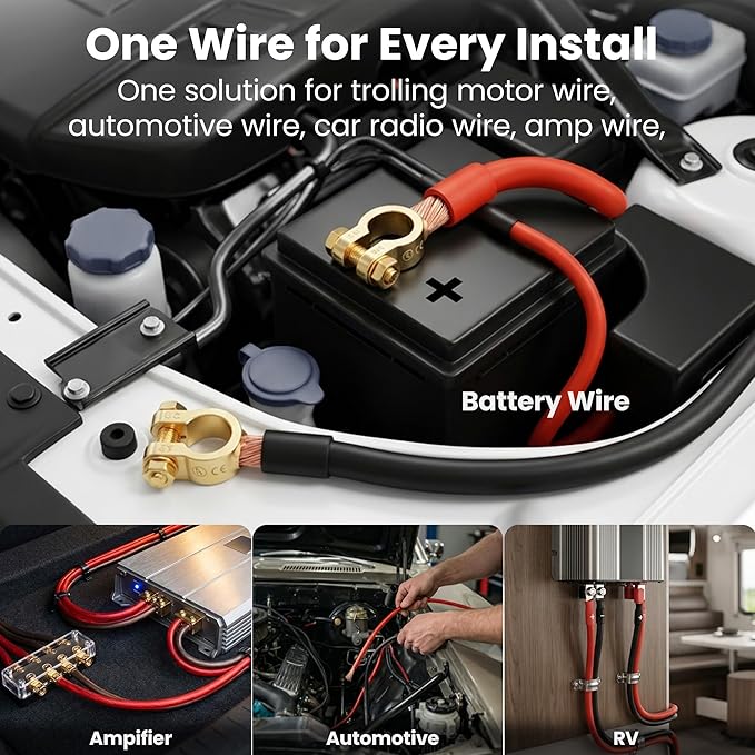 GEARit 8 Gauge Wire 25 ft Red, 8 AWG Battery Cable CCA, Copper-Clad Aluminum Power Cable for Car Audio Amp, Automotive, RV