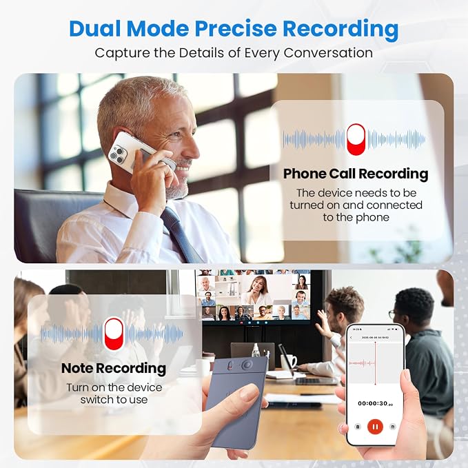 AI Voice Recorder, 64GB Audio Note Recorder with Transcribe&Summarize Free 1200 min of Transcription, App Control, Supports 112 Languages, Magnetic Case for Lectures Meetings Calls