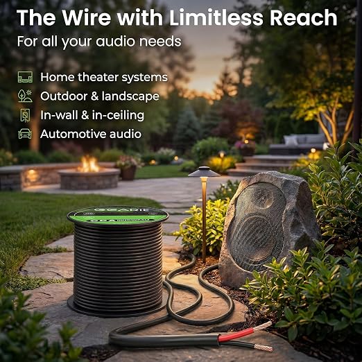 GEARit 14 Gauge Speaker Wire Cable,14 Gauge Wire CL3 Rated 150ft,Audio Cable with Red/Black Color Coded,Outdoor Speaker Wires for Home,Car,Outdoor,Patio,Garden,In-Wall,Backyard,CCA(Black,2-Conductors)