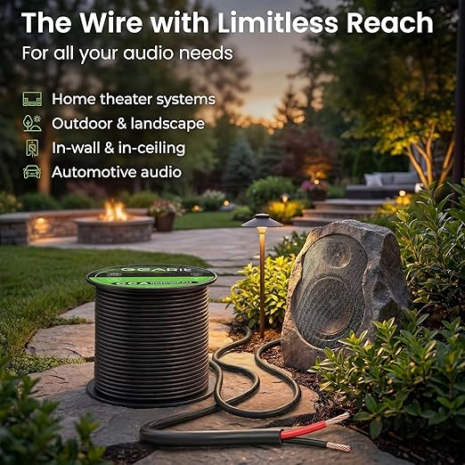 GEARit 12 Gauge Speaker Wire 100 ft,12 Gauge Wire CL3 Rated,Audio Cable with Red/Black Color Coded,Outdoor Speaker Wires for Home,Car,Outdoor,Patio,Garden,in-Wall,Backyard,CCA(Black,2-Conductors)