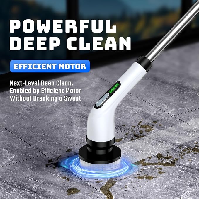 Electric Spin Scrubber for Bathroom: Shower Scrubber with Long Handle, Dual Speed Cordless Power Cleaning Scrub, 7 Brush Heads, IPX7 Waterproof Heavy Duty Cleaner Tools for Tub Tile Grout Wall
