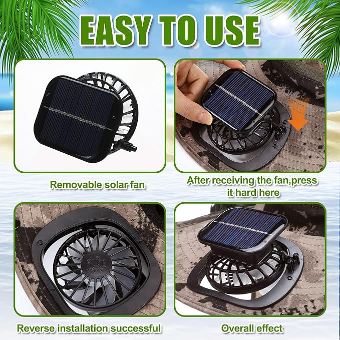 Chuarry Wide Brim Sun Hat with 2 Solar Fans and Neck Flap Outdoor Solar Powered USB Charging Bucket Fishing Hat for Men Women