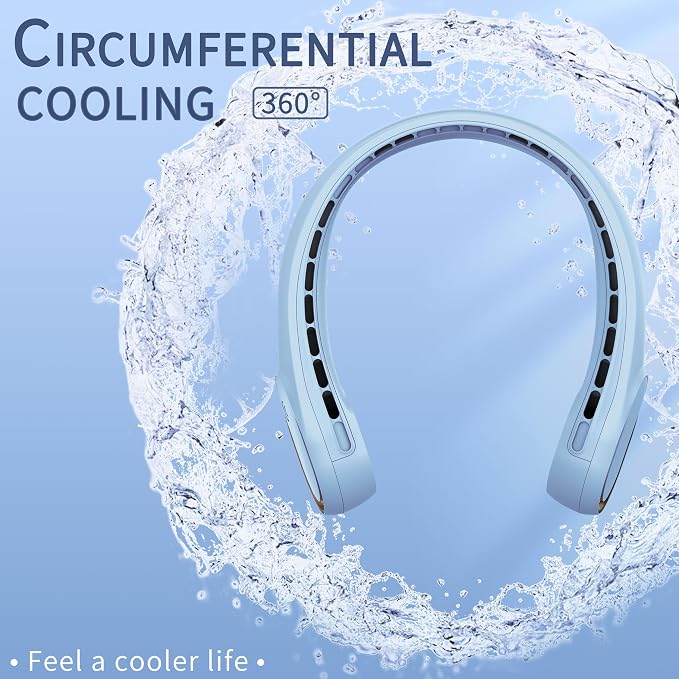 FrSara Neck Fan, Portable Fan Strong Wind, Upgraded 4000mAh, Upgraded Air Volume,360° Cooling, Quiet, No Hair Twisting, Even Air Volume On Both Sides, Non-Slip Material, Short Charging, Long Use Time