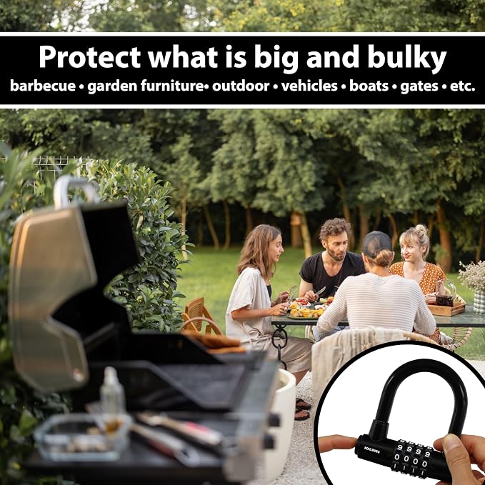 KOHLBURG Cable Lock 6.5ft / 2 Meter Long with Code – 79” / 200cm Combination Lock – Steel Cable Lock with Hook & Loop Straps – Steel Cable with Number Padlock for Bicycle, Garden Furniture & Bike Lock