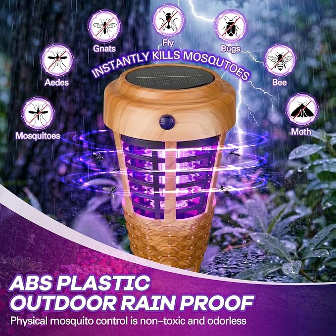 4 Pcs Solar Bug Zapper Outdoor, Torch Zapper Lights Waterproof Mosquito Killer Lamp with Auto On/Off Lighting,Purple Bug Light and White Ambient Light for Garden Patio Yard Balcony(Orange)