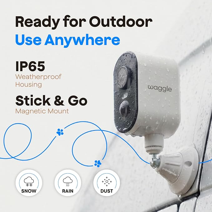 Waggle 4G LTE Cellular Security Camera, Built in SIM Card, 2K HD Pet Monitor, 300° Pan, No WiFi, 9000mAh Battery, Night Vision & 2-Way Talk - RVs/Camping/Travel & Outdoor - Subscription Required
