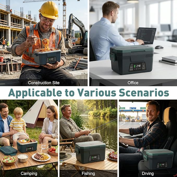 Cordless Electric Lunch Box for Adults, APP Control Heated Lunch Box for Men, 18000mAh Battery Powered Portable Food Warmer w/ Timer, Auto Heating 5-side Rechargeable 248°F for Work/Outdoor/Gifts