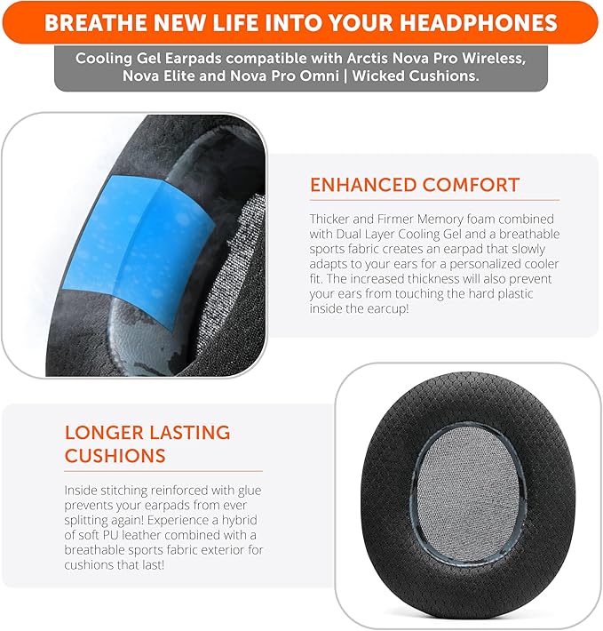 WC Modkit V2 Nova Pro Wireless, Pro Omni, & Elite - Gel Earpads, Extra-Wide Headband, & Side Plates for Arctis Nova Pro Wireless, Nova Elite & Nova Pro Omni by Wicked Cushions | Black Camo