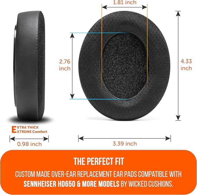 WC Freeze HD6XX - Cooling Gel Earpads for Sennheiser HD6XX, HD58X, HD600, HD650, HD660S, HD660S2, HD580, HD565 & More, Made by Wicked Cushions | Extra Comfortable and Cool | Black