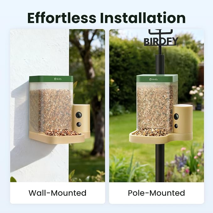 Birdfy Smart Bird Feeder with Camera for Rookie, Camera Bird Feeder Dual Night Vision, AI Recognition IP66 Waterproof for BirdLovers, 1.3L Capacity