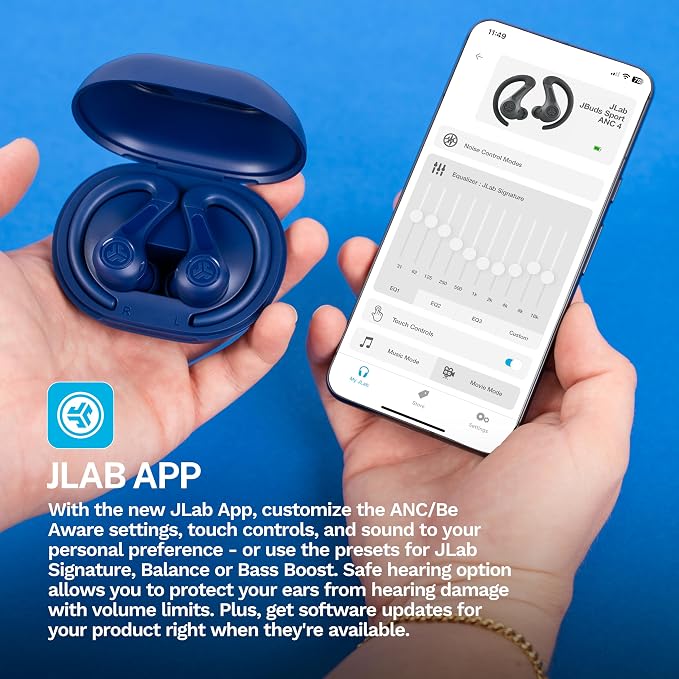 JLab, JBuds Sport ANC 4, True Wireless Earbuds, Active Noise Cancelling, Bluetooth, Multipoint Connect, Cobalt Blue