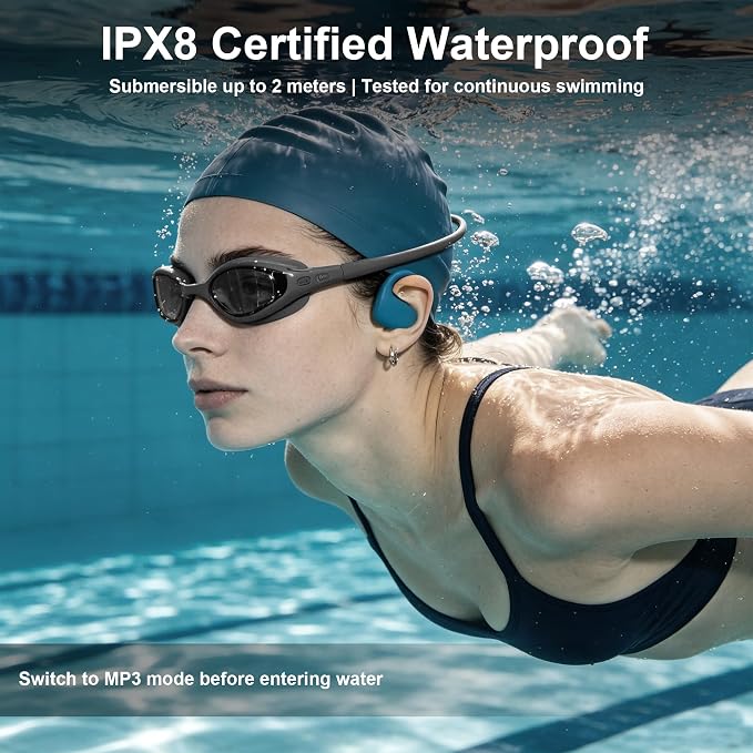 Waterproof Earbuds for Swimming, Swimming Headphones with 8GB MP3 Player | In-Ear Bone Conduction Earbuds , Swimming Headphones, IPX8 Swimming Earphones for Underwater, Headphones for Running Fitnes