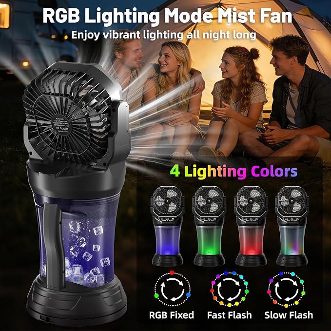 LanSuper Misting Fan, Portable Misting Fan with Light & 2L Water Tank, 30000mAh Battery Powered Misting Camping Fan, Rechargeable Mist Fan with Remote & Timer, 4 Speeds & Spray, 120° Auto Oscillating