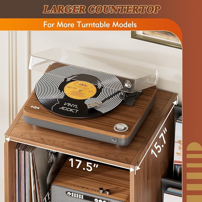 Record Player Stand,Turntable Stand with Vinyl Record Storage,Record Player Table with Vinyl Display Holder Shelf,Record Player Cabinet with 220 Albums Organizer,Media Console Cabinet for Stereo Audio