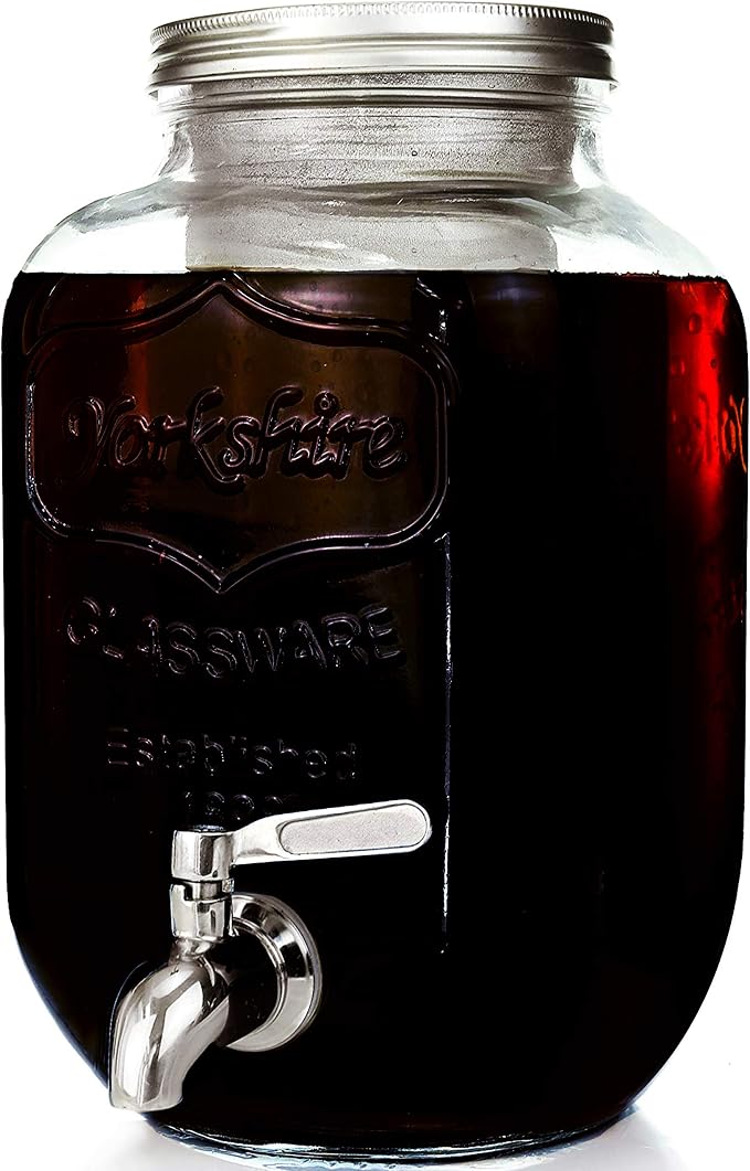 Willow & Everett Cold Brew Coffee & Iced-Tea Maker Pitcher, 1 Gal Glass Dispenser w/Metal Spigot & Mesh Filter Iced Coffee & Sun Tea Brewing System