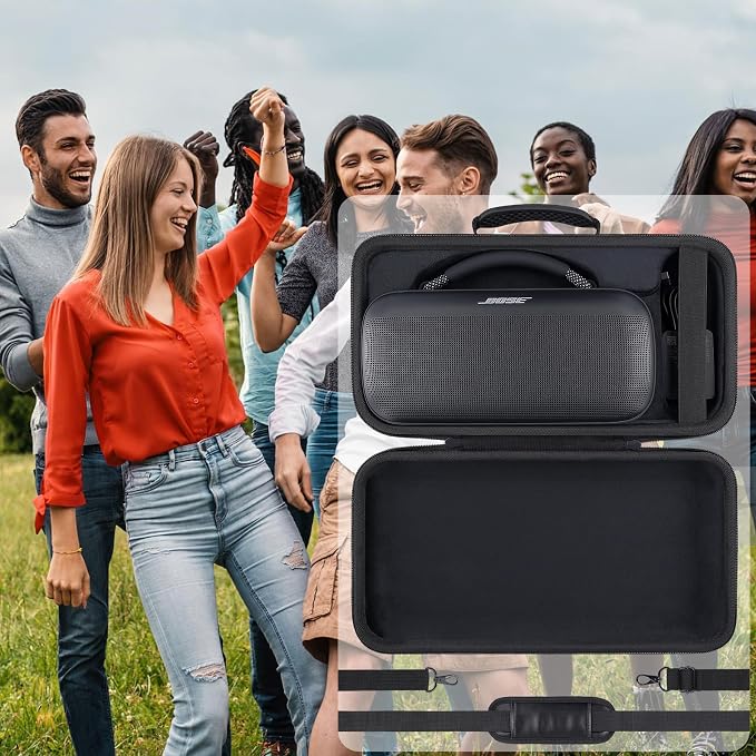 for Bose SoundLink Max Portable Speaker Hard Protective Case, Portable Travel Case with Shoulder Strap and Handle (Black Case) - co2CREA