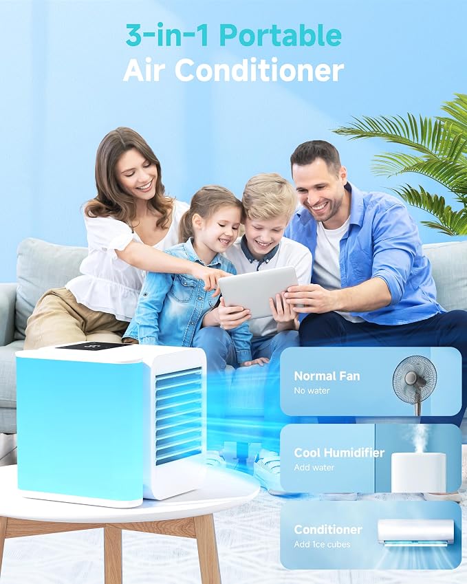 Portable Air Conditioners Fan: Evaporative Mini Air Cooler with 7 Color Night light - USB Personal Air Cooler Desktop Ac Unit for Bedroom Room Office Home (Cream White)