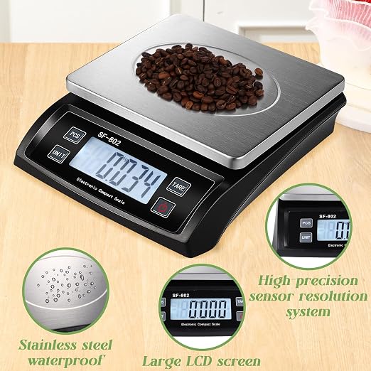Copkim Large Digital Kitchen Scale 66LB 30kg Commercial Food Scale Stainless Bread Scale with LCD Display Commercial Weighing Devices for Baking Cooking(Black)