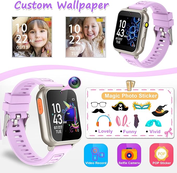 Wiszodet Smart Watch for Kids Toys for Girls Ages 4-12 Years Old, Kids Smart Watch Girls Toys with 24 Puzzle Games HD Touch Screen Camera Alarm Clock Birthday Gift for 6 7 8 9 Year Old Girl