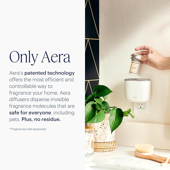 AERA Mini Waterless Plug-in Essential Oil Diffuser for Rooms 100–400 Sq Ft – Smart Aromatherapy Machine with App & Alexa Control – (Fits 12.5 mL Capsules – Sold Seperately) – White
