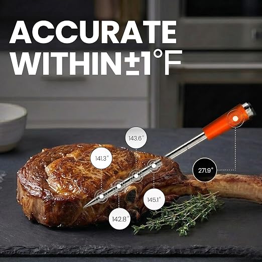 Smart Bluetooth Wireless Meat Thermometer, Instant Read Digital, Waterproof, 500ft Range, Dual Sensor Accuracy for BBQ, Grilling, Oven, Smoker, Ideal for Meat, Kitchen and Outdoor Cooking