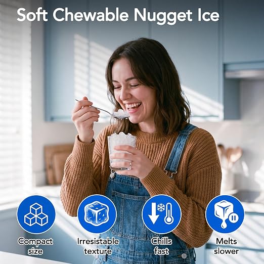 Electactic Nugget Ice Makers Countertop, Soft Crushed Pellet Portable Ice Machine with Auto-Cleaning Function, 35Lbs/24H, One-Click Operation Ice Makers for Kitchen, Office, Home