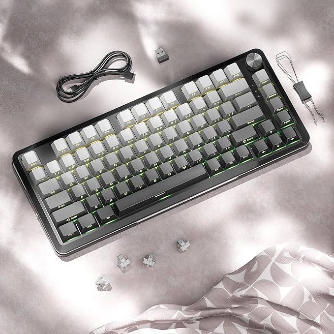 Redragon K681SP Wireless Mechanical Keyboard, Gasket Mounted RGB Gaming Keyboard with Volume Knob, Side Printed Keycaps, Pre-Lubed Linear Switches, 81 Keys 75％ Tri-Mode Hot Swappable for PC/Xbox/Ps4/5