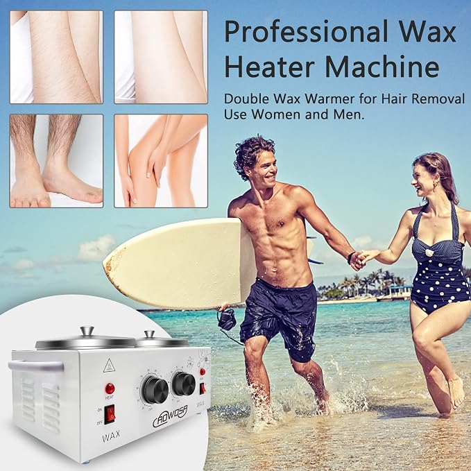 Double Wax Warmer Professional Electric Wax Heater Machine for Hair Removal, Dual Waxing Pot Paraffin Facial Skin Body SPA Salon Equipment with Adjustable Temperature Set