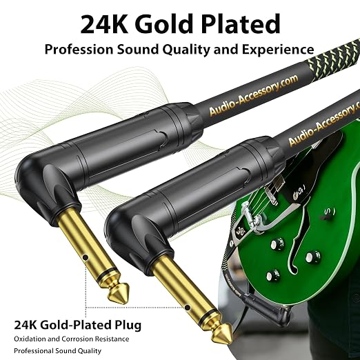 AA AUDIO ACCESSORY Pro Series Guitar Cable 10 ft, Gold-Plated Connector, 18 AWG 99.99% OFC, Low Capacitance Right Angle to Right Angle 1/4 Inch Instrument Cable for Fender Ernie Ball Mogami