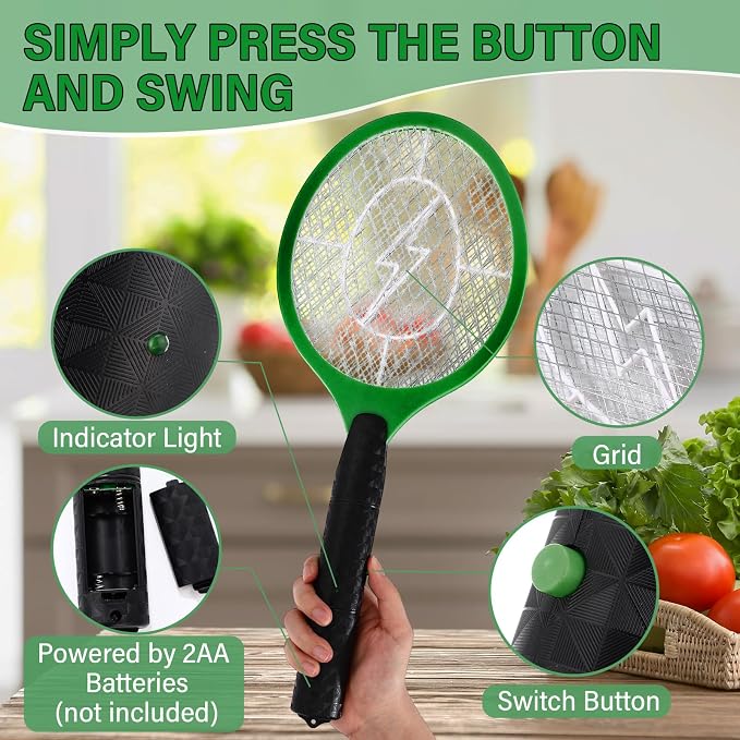 12 Pack Electric Fly Swatter Bulk Bug Zapper Rackets for Indoor Outdoor Insect Control Killer Bat Handheld Mosquito Swatter Battery Powered Electric Bug Killer for Home Patio Camping (Green)