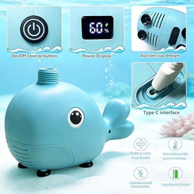 okcool Rechargeable Water Table Pump(Huge Water Output 8L/min),Kids Sand Water Play Pump,Whale-Shaped Design,Suitable for Most Water Table on Market for Maximum Fun in Water Table for Kids