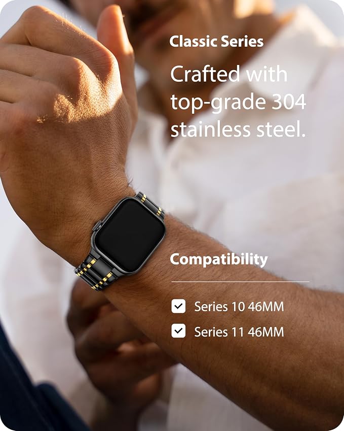 Fullmosa Bands Compatible with Apple Watch Band 46mm 45mm 44mm 42mm 49mm 41mm 40mm 38mm,Stainless Steel iWatch Band with Case for Apple Watch Series 11 10 9 8 7 6 5 4 3 2 1 SE3/2/1 Ultra3/2/1, 46mm, Black and Gold