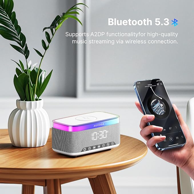 S300 Portable Bluetooth Speaker, 16 W Stereo, BT 5.3, TWS Pairing | 15 W Wireless Charging, 13-Color Night Light, Alarm Clock, TF AUX Inputs, Ideal for PC Smartphone Home Bedroom Office