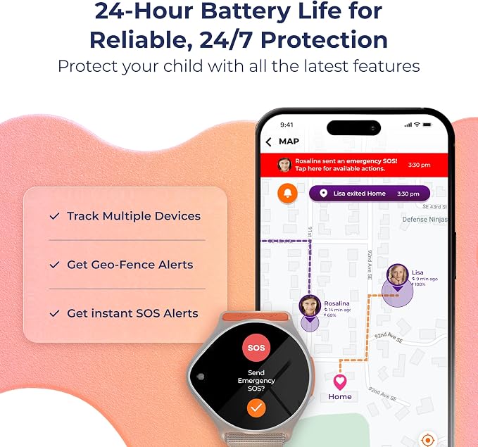 Kids Smart Watch with GPS Tracker Up to 24H Battery Work, SOS, & Parental Controls Smartwatch, Kid Phone Call and Text, Boys & Girls, 4G Smart Watch for Kids Requires Data Plan - First 12-Months Free