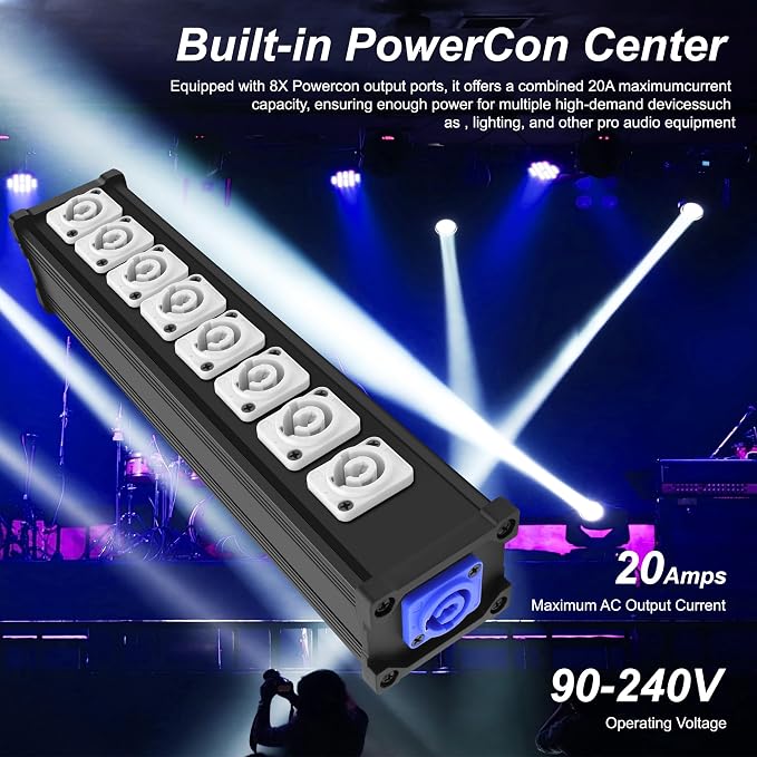 XMSJSIY PowerCon Input to Powercon Output Splitter 1 to 8 Power Distribution Box 8 Channel Multi 1 in 8 Way Out PowerCon Center for LED Screen Beam Moving Head Light, Stage Light Power and More