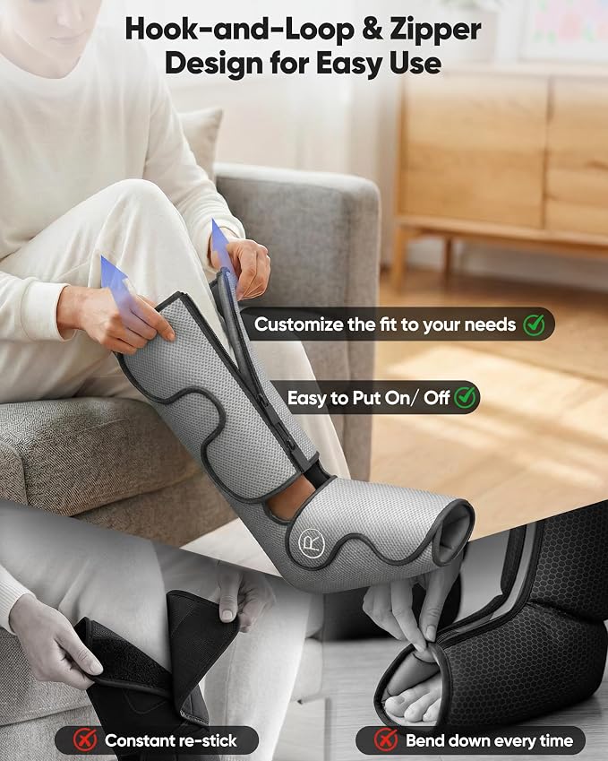 Air Compression Leg Massager with Heat : Foot and Calf Massager for Circulation and Pain Relief - 9 Intensity, 4 Modes, 3 Heating, Vibration, for Sitting/Standing Jobs & Home Use